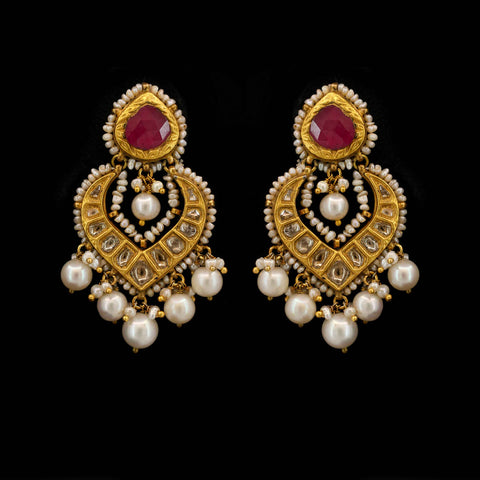 Gold Thappa Statement Ruby-Top Polki Chandbaali