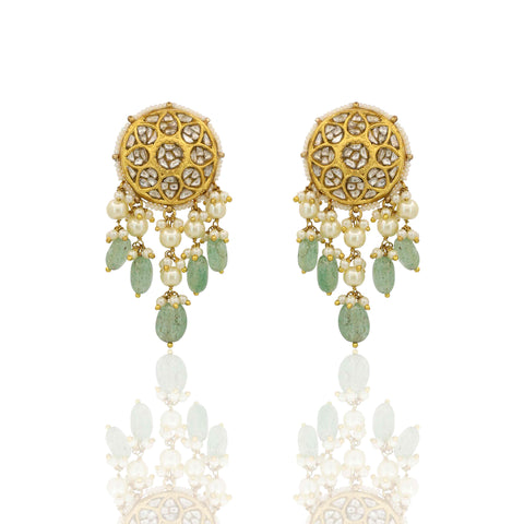 Gold Polki Choker Set  with Emerald Drops