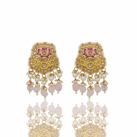 Pink Enamel Gold Necklace Set