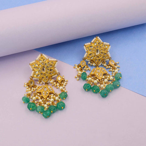 Traditional Polki Diamond and Gemstone Drop Earrings