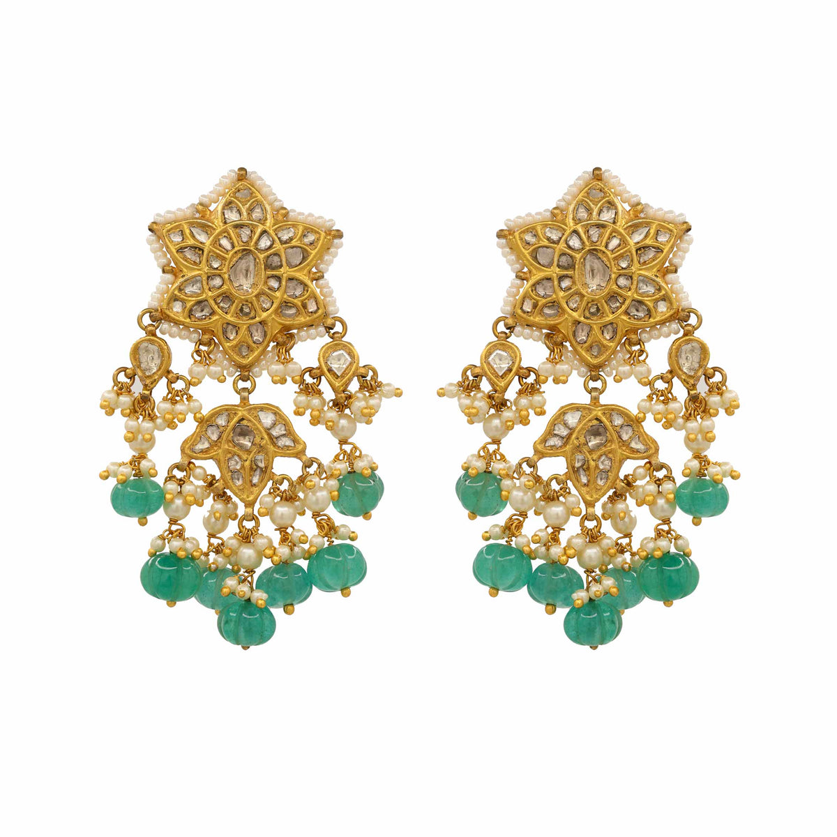 Traditional Polki Diamond and Gemstone Drop Earrings