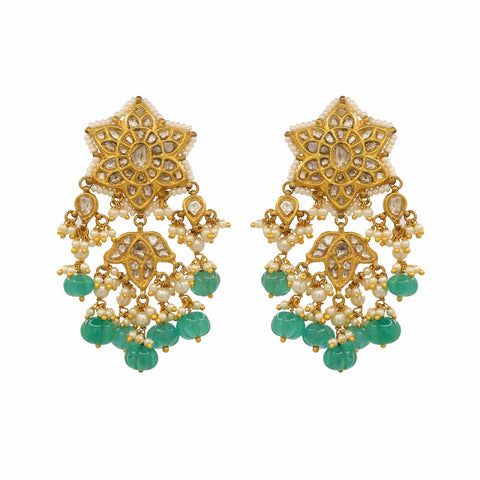 Traditional Polki Diamond and Gemstone Drop Earrings