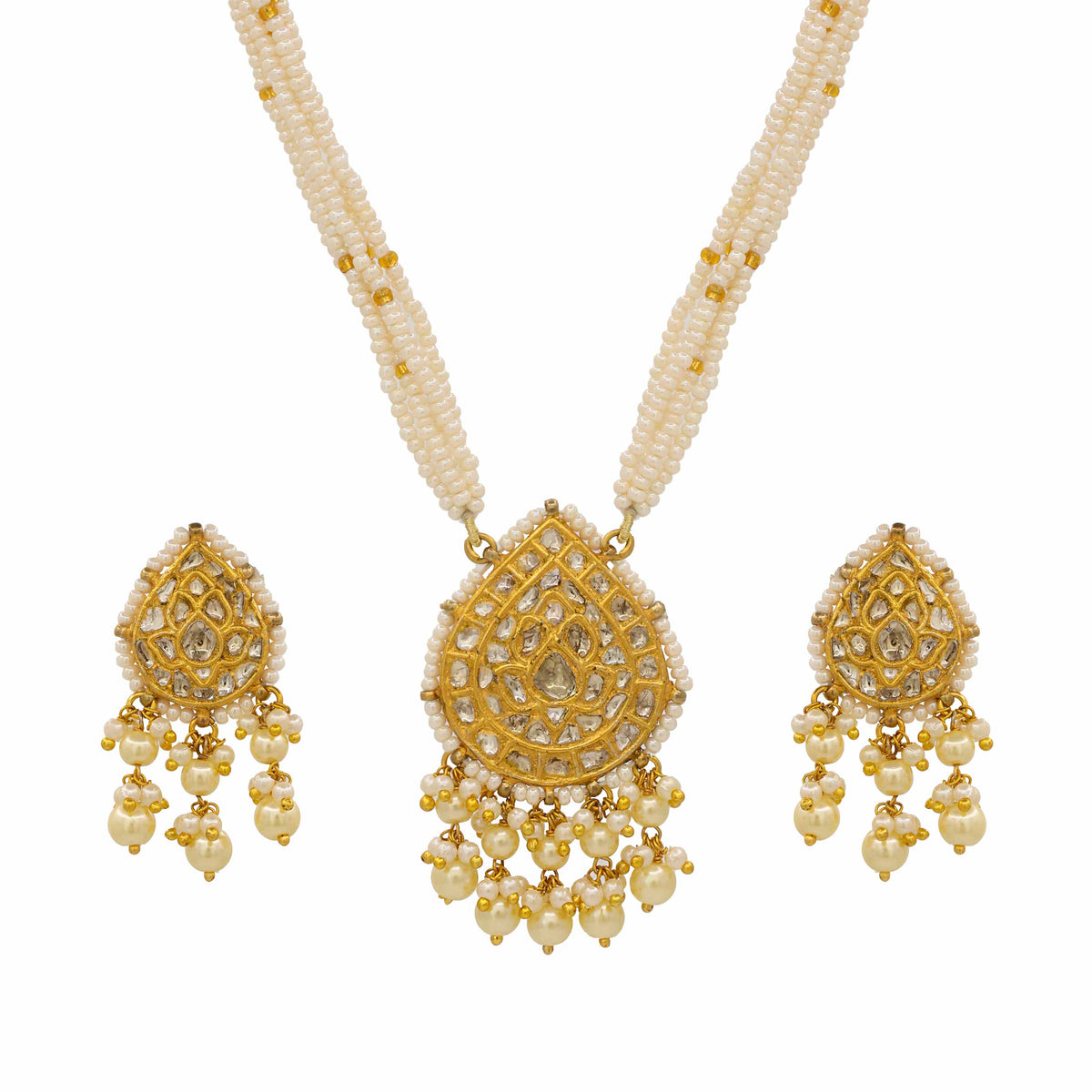 Pearl Radiance Polki Diamond Pendant Set