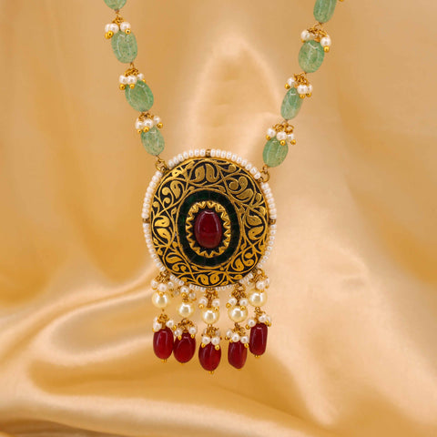 Partash Work Ruby & Pearl Necklace