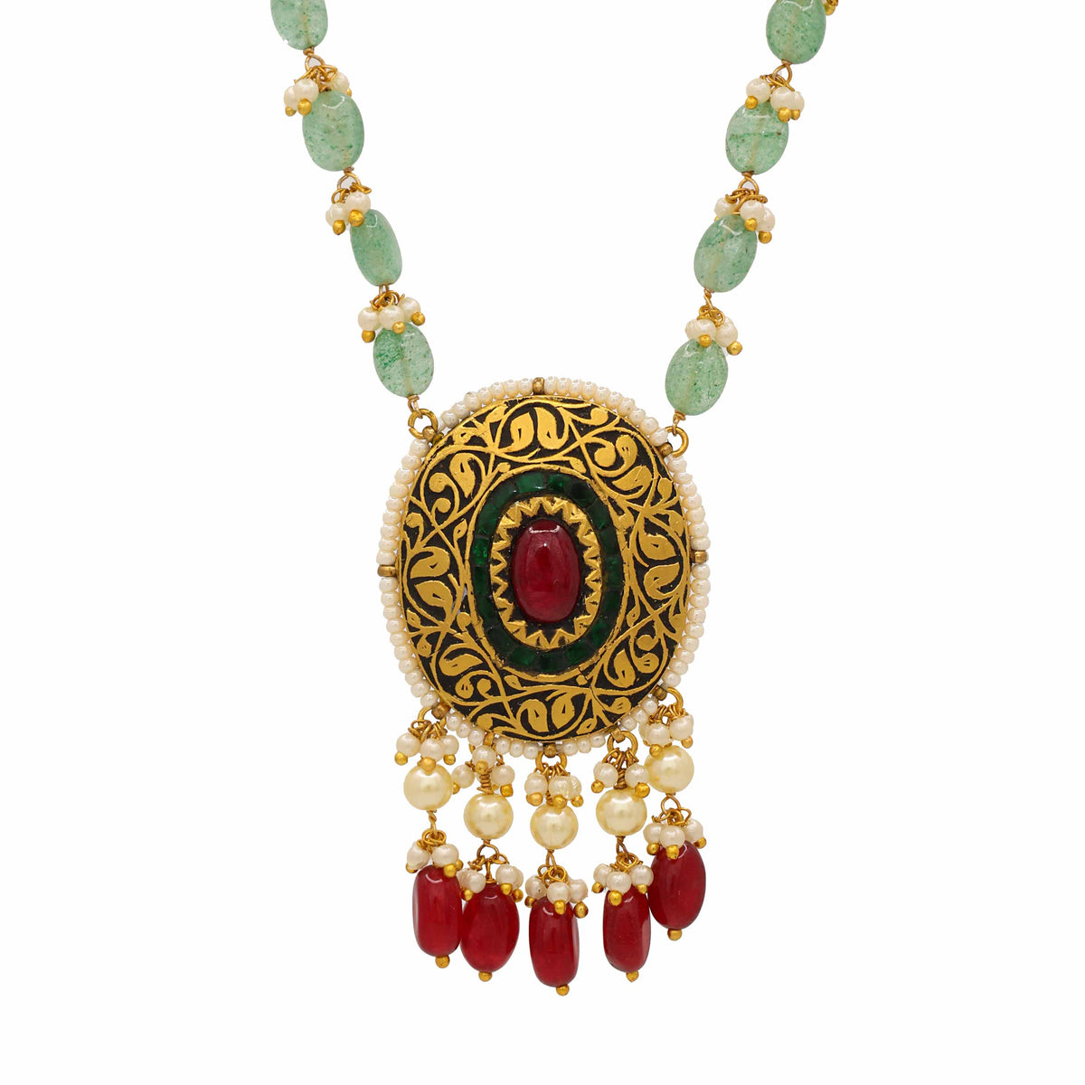 Partash Work Ruby & Pearl Necklace
