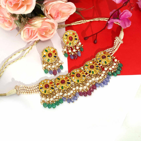 Royal Astrological Navratna Choker Necklace Set