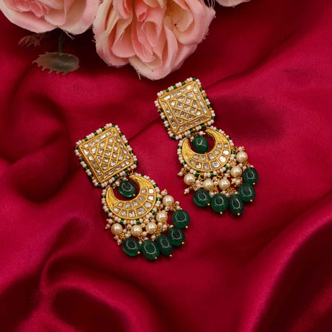 Polki Diamond Square-to-Crescent Emerald Drops Chandbali Earring