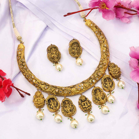 Divine Grace Antique Gold Hasli Necklace Set