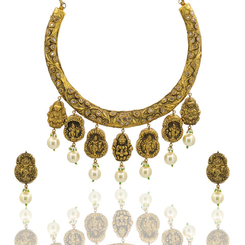 Divine Grace Antique Gold Hasli Necklace Set