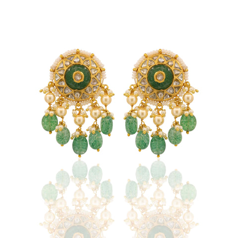 Five-Layer Pearl Necklace Set with Polki Diamond & Green Emerald