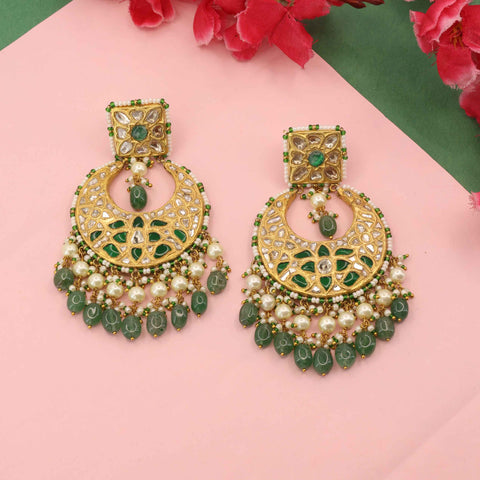 Regal Polki Diamond and Emerald Chandbali Earrings