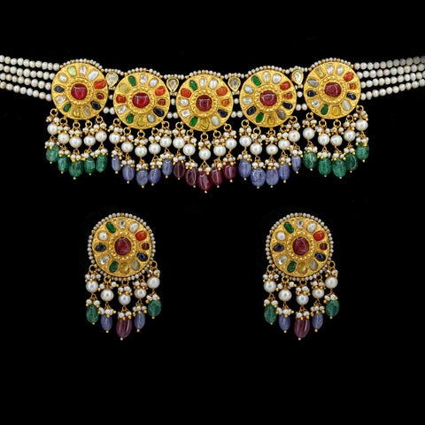 Royal Astrological Navratna Choker Necklace Set