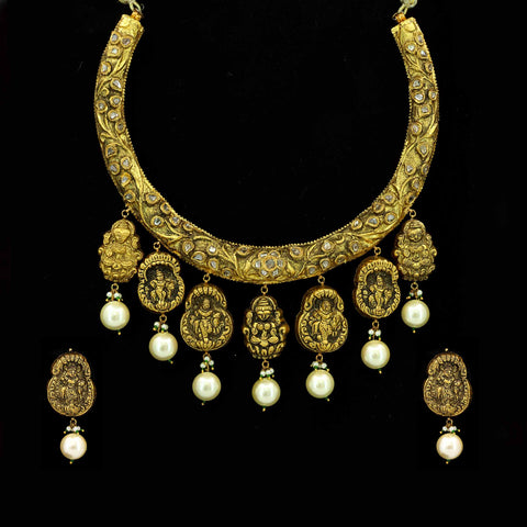 Divine Grace Antique Gold Hasli Necklace Set