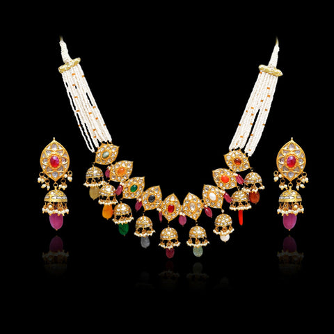 Marcus Shaped Navratan Kathla Set (Hallmark 91.6)