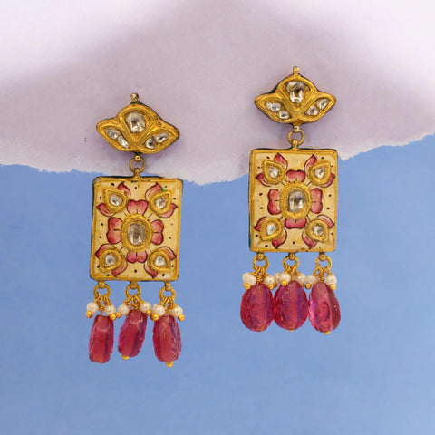 Meenakari and Polki Diamond Drop Earring