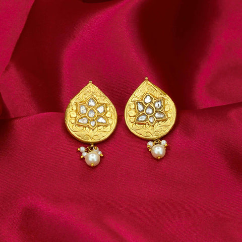Polki Diamond and Pearl Paisley Earrings