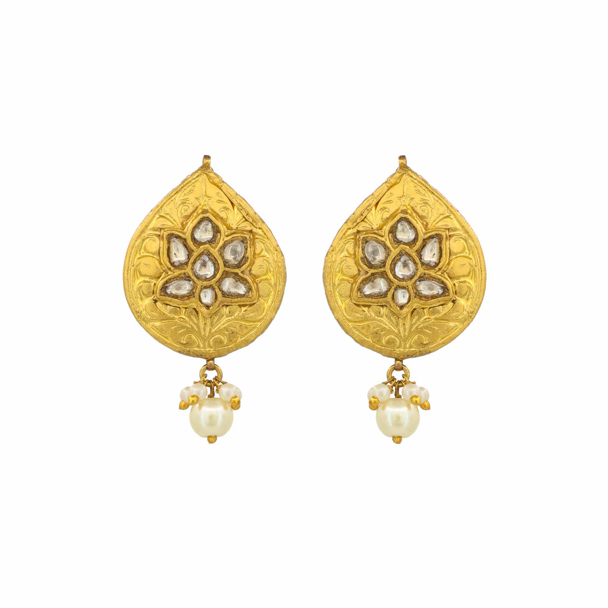 Polki Diamond and Pearl Paisley Earrings