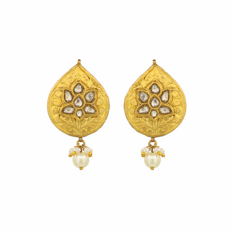 Polki Diamond and Pearl Paisley Earrings
