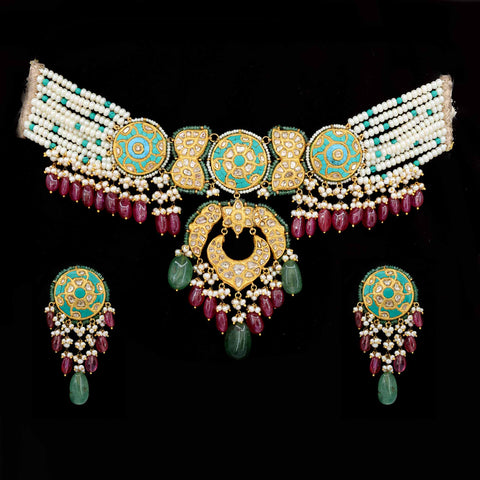 Polki Diamond Turquoise Choker Set