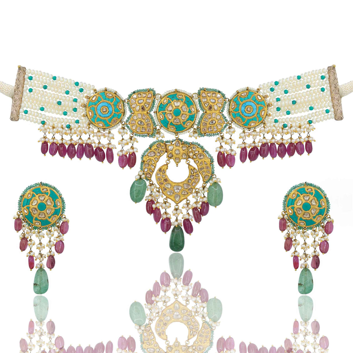 Polki Diamond Turquoise Choker Set