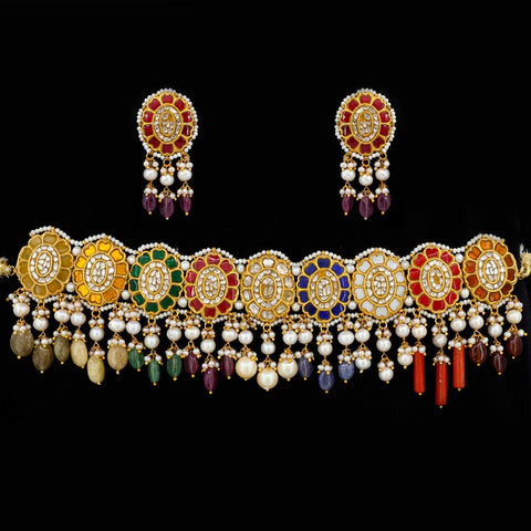 Multi Gemstone Chocker Necklace Set