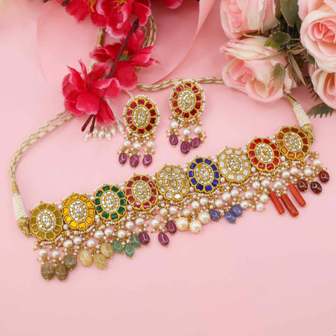 Multi Gemstone Chocker Necklace Set