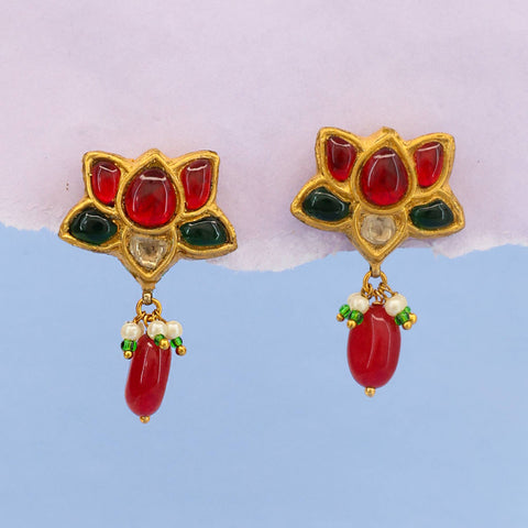 Ruby and Polki Diamond Lotus Earring