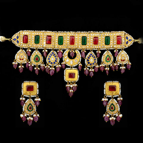 Multi Color Stone Gold Necklace Set