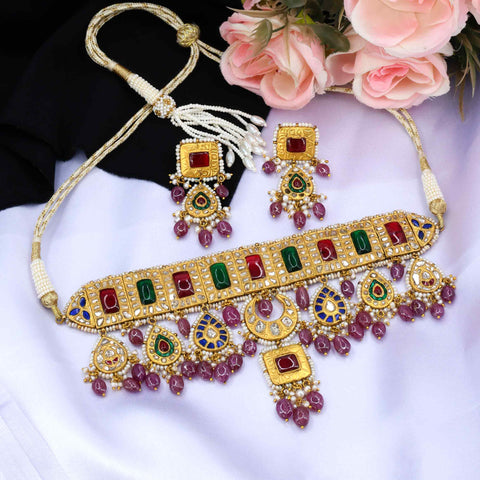 Multi Color Stone Gold Necklace Set