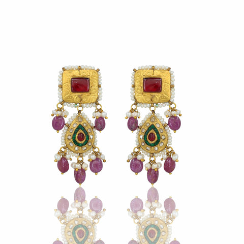 Multi Color Stone Gold Necklace Set