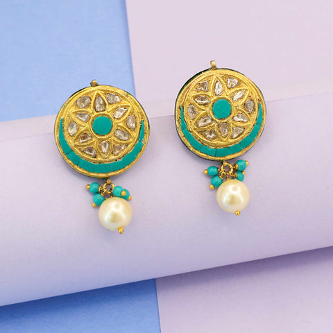 Turquoise and Polki Diamond Earrings