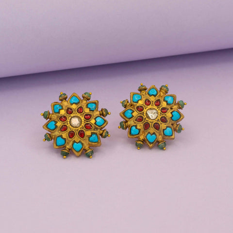 Polki Diamond and Multi-Stone Stud Earrings
