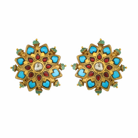 Polki Diamond and Multi-Stone Stud Earrings