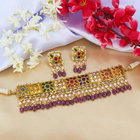 Siddhi Navratna Gold Chocker Necklace Set