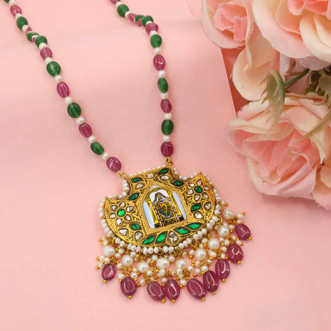 Shreenathji Gold Pendant Necklace with Polki Diamond