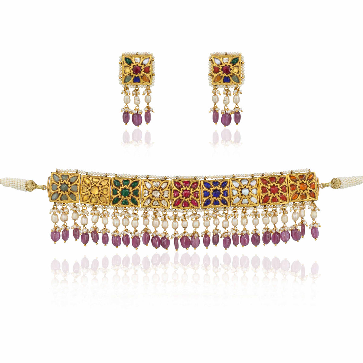Siddhi Navratna Gold Chocker Necklace Set