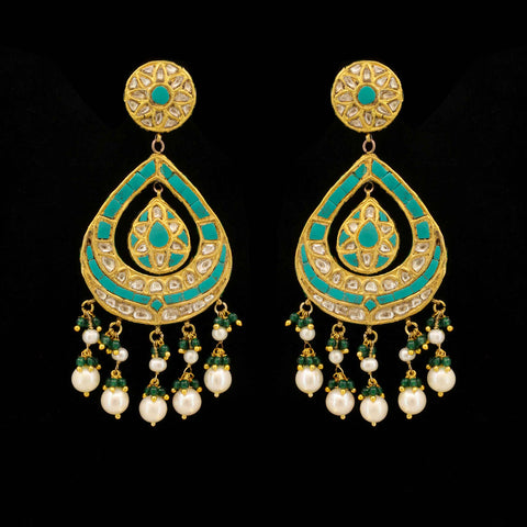 Firoza Turquoise & Pearl Polki Teardrop Chandbaali