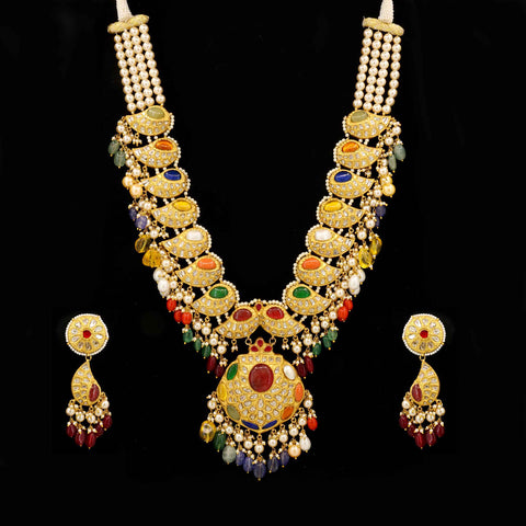 Royal Navratna Polki Diamond Mango Mala Necklace Set