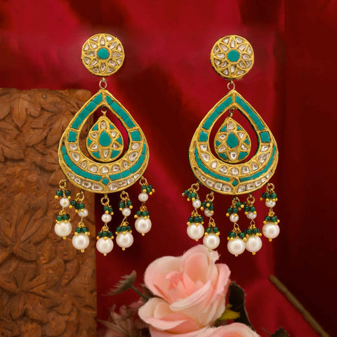 Firoza Turquoise & Pearl Polki Teardrop Chandbaali