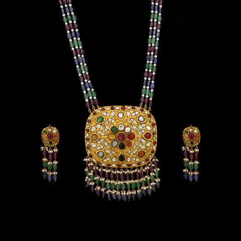 Royal Navratna Pendant Set with Gemstone Tassels