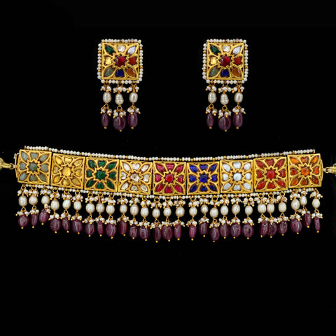 Siddhi Navratna Gold Chocker Necklace Set