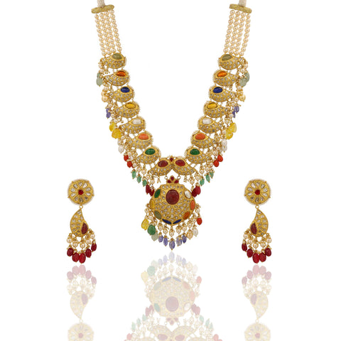 Royal Navratna Polki Diamond Mango Mala Necklace Set
