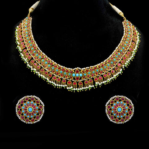 Rajputana Ruby and Turquoise Gold Necklace Set