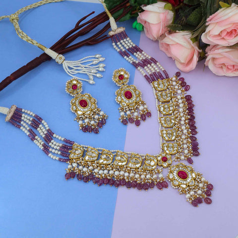 Polki Diamond Necklace Set (Hallmark-91.6)