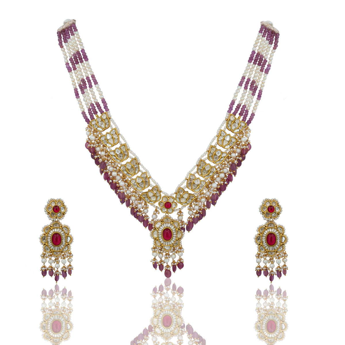 Polki Diamond Necklace Set (Hallmark-91.6)