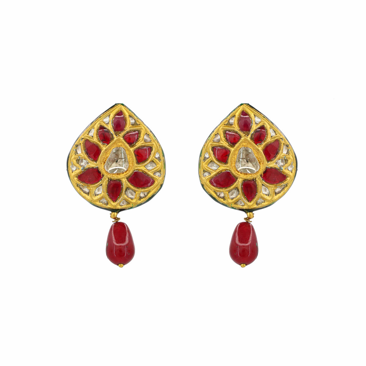 Ruby Drop Earrings with Polki Diamonds