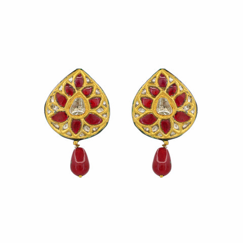Ruby Drop Earrings with Polki Diamonds