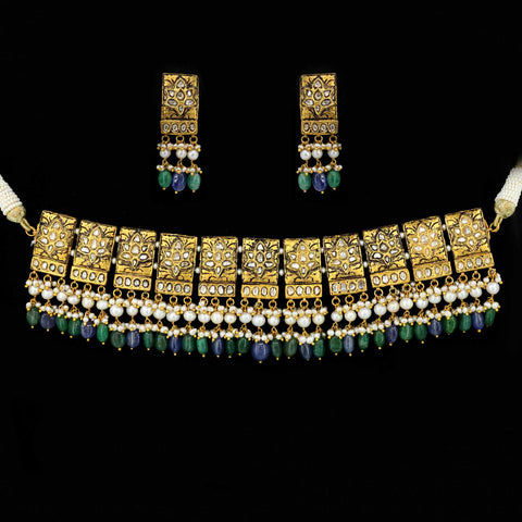 Gold Polki Diamond Choker Necklace Set