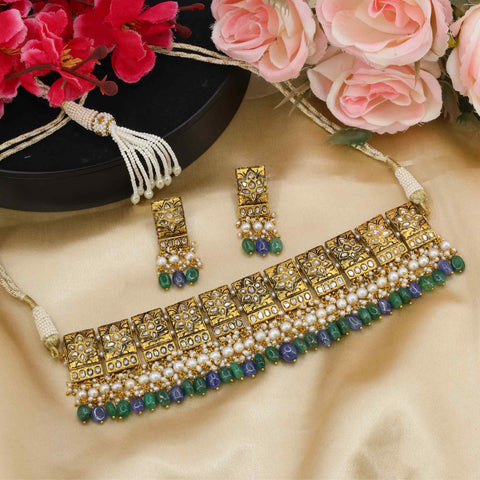 Gold Polki Diamond Choker Necklace Set