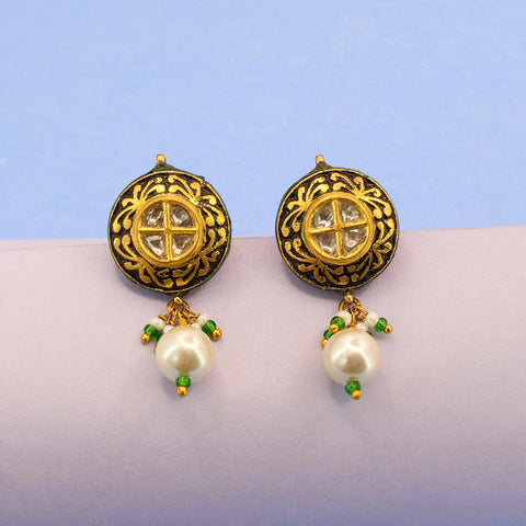 Traditional Gold and Polki Earring with Pearl Drops